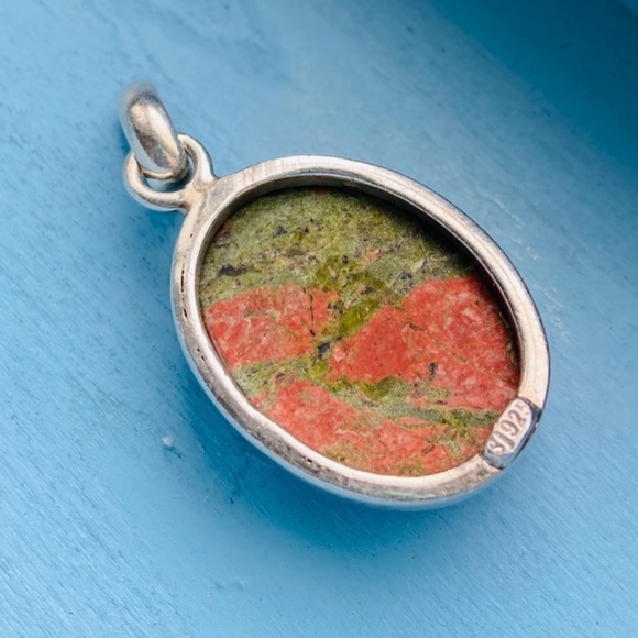 VINTAGE Mexican 925 Unakite Gemstone Pendant 2” - Picture 3 of 3
